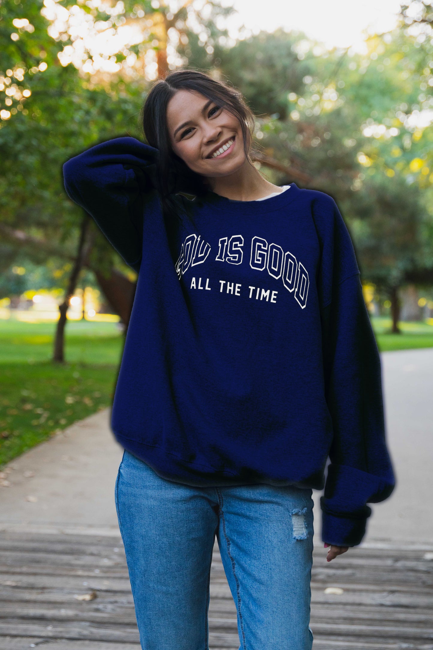 God is Good Navy Crewneck